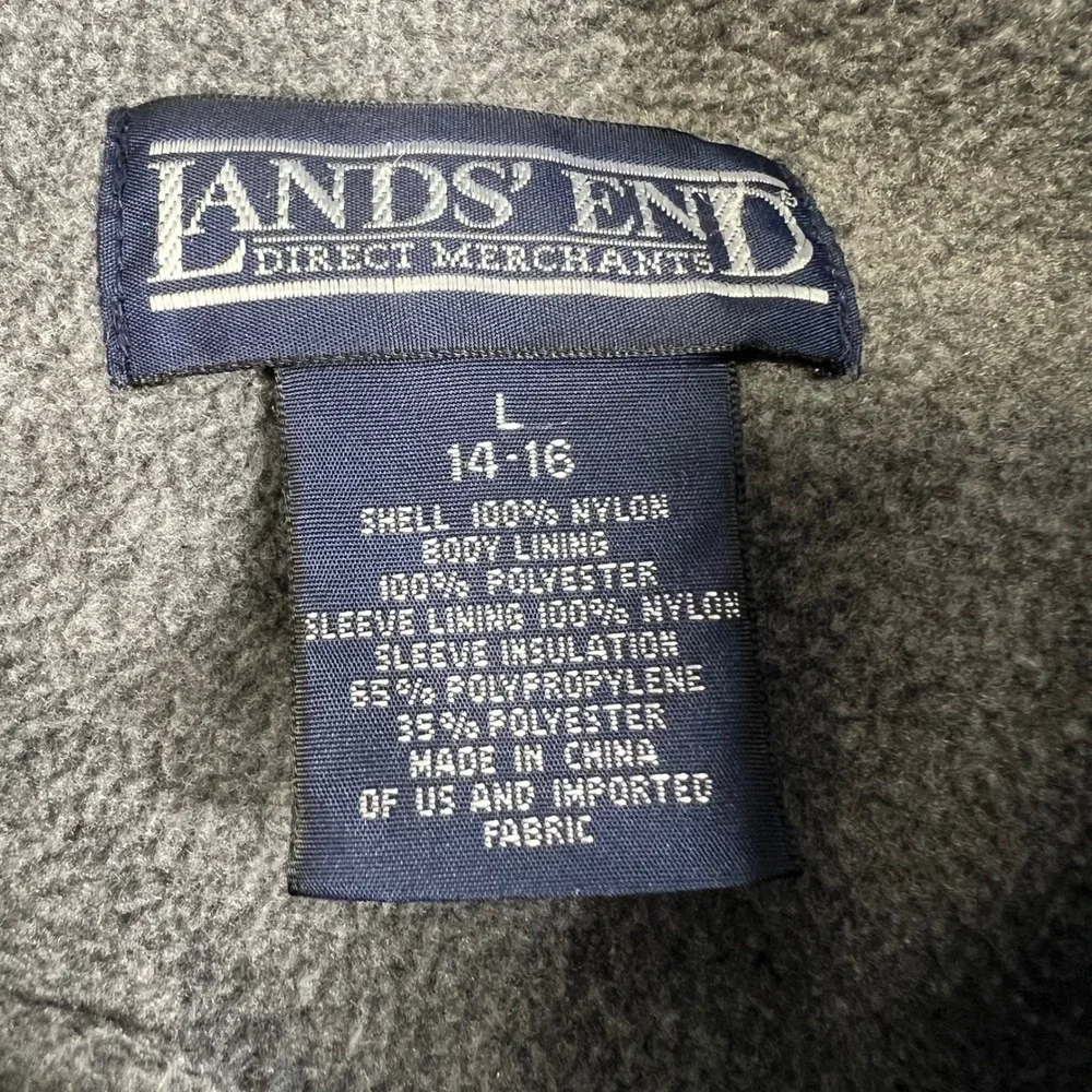 Lands End Kids Blue Jacket Polartec Fleece Lined Hooded Large 14-16